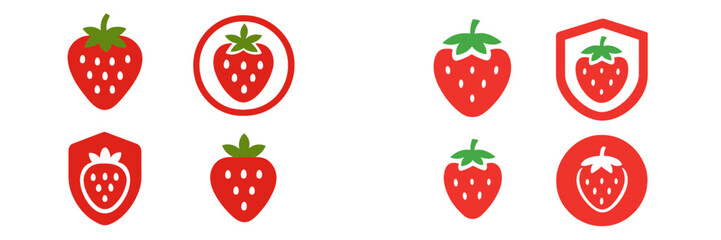 Poster - Various strawberry designs showcasing vibrant colors and playful shapes in a graphic arrangement