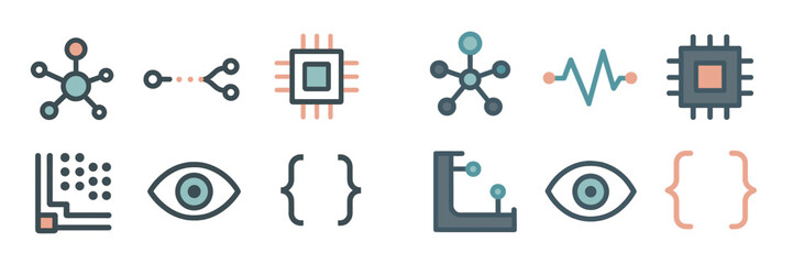 Poster - Abstract graphic design featuring technology and data visualization elements in various shapes and colors