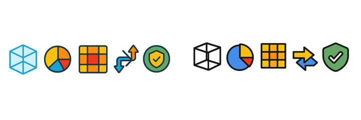 Poster - Visual representation of data transformation and analysis concepts using colorful icons and symbols on a light background