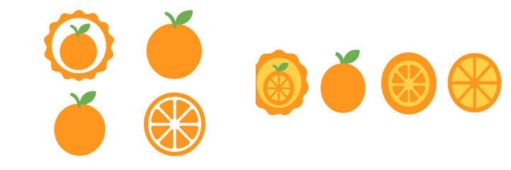 Poster - Bright orange icons representing oranges and their slices, ideal for fresh produce branding and culinary designs
