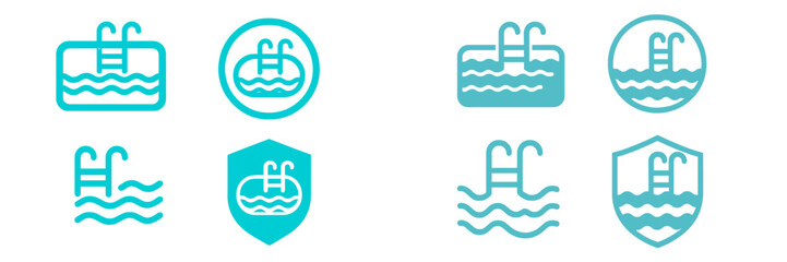 Poster - Collection of swimming pool icons featuring different styles and designs in aquatic themes