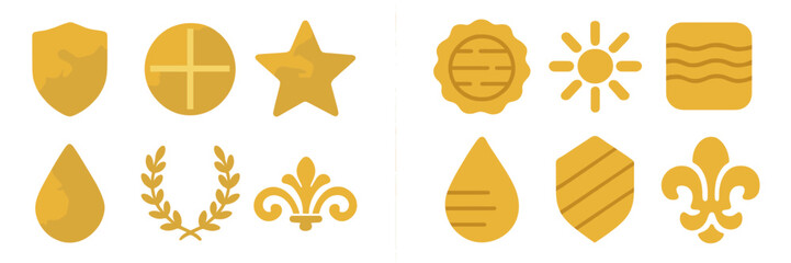 Poster - Collection of golden geometric shapes and symbols for decorative and graphic design purposes