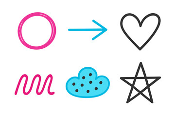Poster - Colorful symbols representing emotions and concepts in a creative layout
