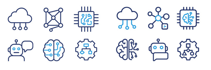 Poster - Collection of modern technology icons representing artificial intelligence and cloud computing concepts