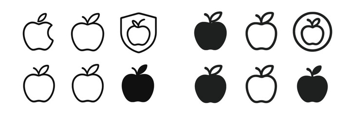 Poster - Various apple icons in different styles and colors displayed in a grid layout for design inspiration and branding