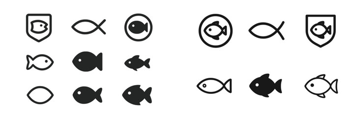 Poster - Various fish symbols and icons displayed in a creative pattern suitable for design projects or educational materials