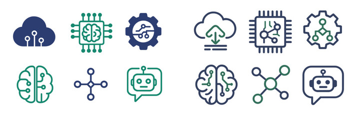 Poster - Various symbols representing artificial intelligence and technology in a digital design