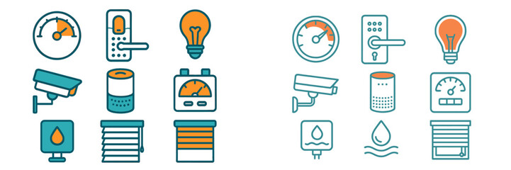 Poster - Icons representing smart home technology in a modern design for energy management and security solutions