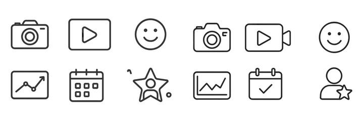 Aufkleber - Various simple icons representing media, technology, and user engagement in a digital context during a modern day