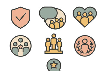 Poster - Variety of simple icons representing community engagement, trust, and recognition in design for digital platforms