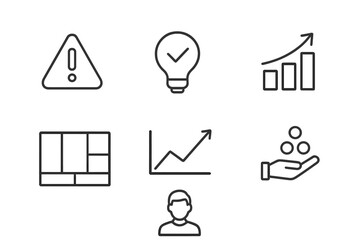 Poster - Business growth strategies illustrated with icons representing ideas, progress, and analysis in a minimalist design