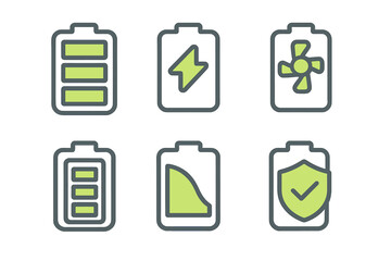 Poster - Battery icons showcasing battery status, charging, and cooling symbols in a simple design