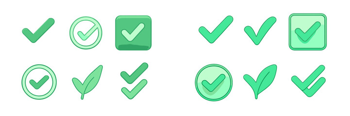 Poster - Various green checkmark designs showcasing different styles and shapes suitable for user interface elements or graphic designs