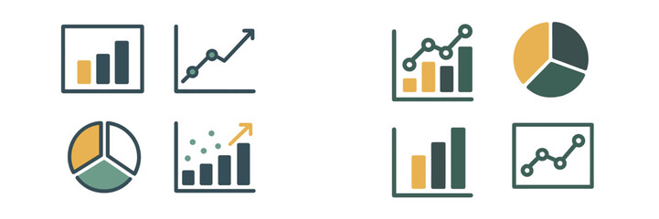 Poster - Stylish collection of icons illustrating various data visualization techniques and charts for presentations and reports
