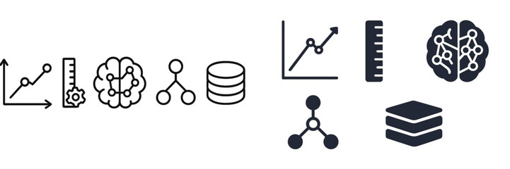 Poster - Icons representing data analysis, machine learning concepts, and statistics in a modern digital format