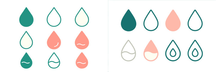 Poster - Colorful water droplet designs arranged in a creative pattern on a light background showcasing artistic variations