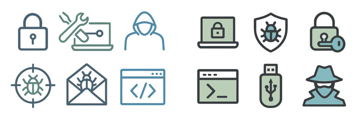 Poster - Exploring cybersecurity icons illustrating online safety, threats, and protective measures in a digital environment
