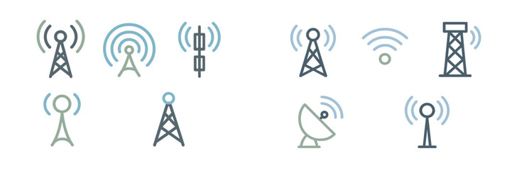 Poster - Different wireless communication symbols displayed in various styles showcasing towers and satellite dishes