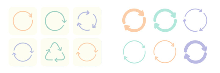 Poster - Icon designs representing circular motions and recycling concepts in soft pastel colors for creative use