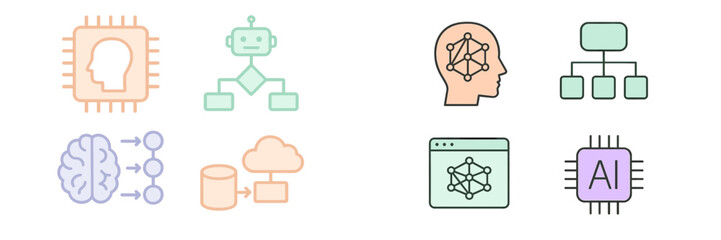 Poster - Visual representation of artificial intelligence concepts with various neural network designs and processes featured prominently