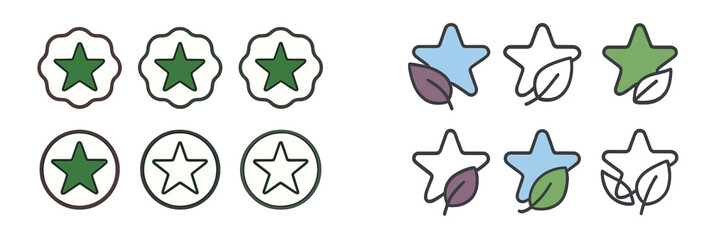 Poster - Colorful star and leaf icons arranged in two distinct styles showcasing creativity and design elements