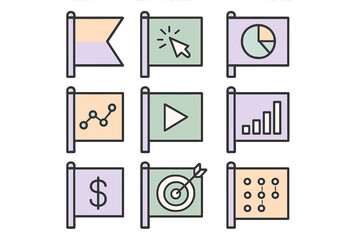 Poster - Symbols representing different concepts in a modern digital design environment created for data visualization and analytics tools