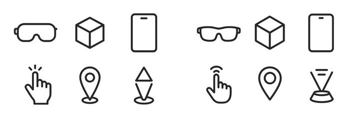 Poster - Icons depicting modern technology and user interaction elements in a minimalist design on a white background