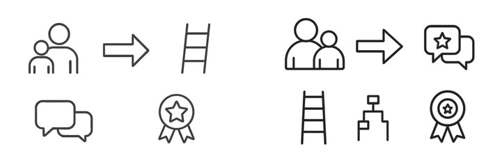 Poster - Icons representing communication, teamwork, and achievement in personal and professional growth progression