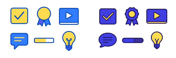 Poster - Decorative icons representing achievement, creativity, and communication in a modern design style with vibrant colors