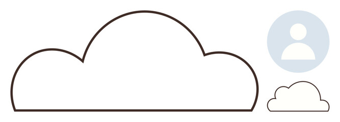 Poster - Large and small cloud outlines with a circular user profile icon. Ideal for data, digital files, online sharing, productivity, connectivity, internet, security. Clean simple flat metaphor