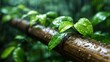 ©  Shomixer - This image showcases vibrant green leaves glistening with raindrops, capturing the essence of freshness and tranquility in a natural rainforest setting.