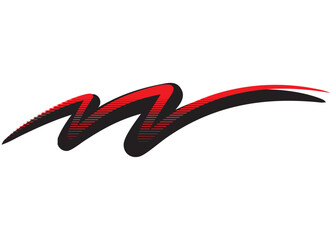 Poster - Curved striped line, underline. Abstract vector red and black pattern on white background. Sports design element. Vector background. Decor for car body, boat, sportswear, toy