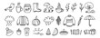 © Yanka - Autumn or nature fall season with falling leaves, umbrella doodle hand drawn icon elements set. Outline drawing autumn or fall line clipart symbol collection