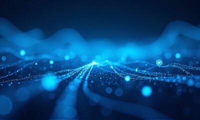 Poster - Dynamic blue abstract background featuring glowing digital data streams, sparkling particles, and soft bokeh lights, symbolizing connectivity.