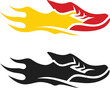 © Sadhin - Fast Running Shoe Logo Design in Red and Black with Flames