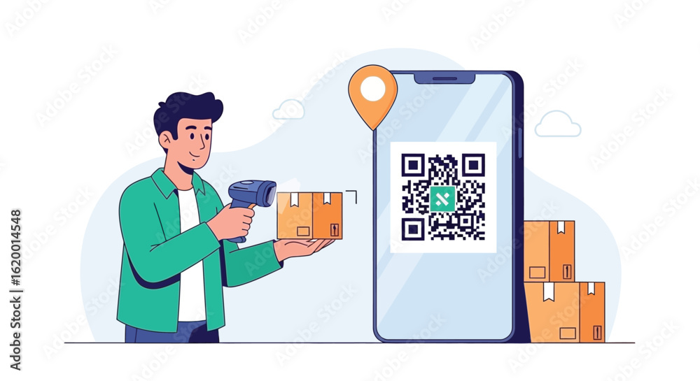 Package Scanning and Tracking with QR Code Using Smartphone Stock ...
