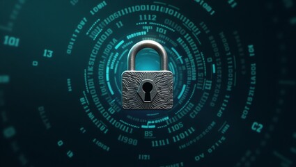 cybersecurity and data protection concept with a digital padlock on a futuristic technology interfac