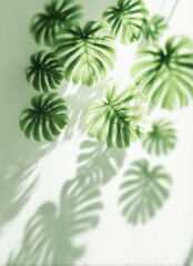 Wall Mural - Vibrant Monstera Leaves with Soft Shadows on Light Background for Interior Decor