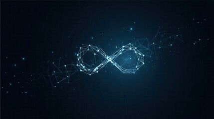 Vibrant photo of infinity icon from lines and triangles, point connecting network on blue background. Illustration vector.
