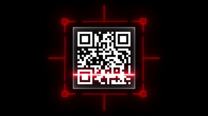 scan QR code barcode animation on black background, QR code scanner animated. suitable for scanner application a QR code on a scanned with a laser.