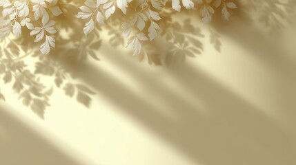 Poster - Delicate shadows of leaves cast on a warm yellow wall in soft afternoon light