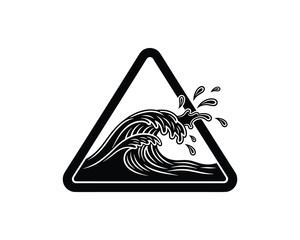 Poster - Black wave inside triangle shape icon illustration, isolated wavy lines shape, abstract simple artwork, vector illustration.