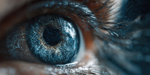 Poster - Close up of human eye with digital patterns, reflecting technology and innovation