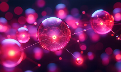 Glowing pink spheres network abstract science technology background