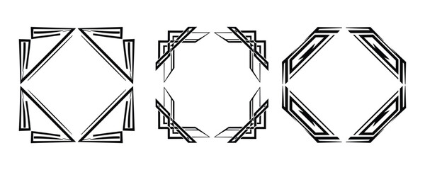 Poster - Set of three Art Deco Frames. Geometric abstract design borders, black line vector illustration.