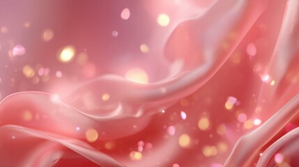 Poster - Soft pink fabric flows gracefully with shimmering lights creating a dreamy ambiance in a serene setting