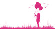 © xyz+ - sagoma, silhouette, ragazza, palloncino, concetto, felicitò, gioia, libertà, leggerezza