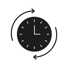 Poster - Clock With Arrows Solid Icon. Time Management, Scheduling, And Cycle Tracking Silhouette Symbol. Efficient Planning And Routine Optimization. Isolated Vector Illustration