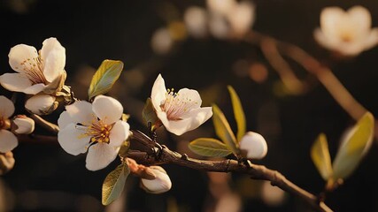 Wall Mural - blooming almond tree branch with delicate white flowers in spring sunlight