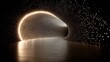 © Dannang - Abstract futuristic dark tunnel with illuminated golden ring and shiny floor